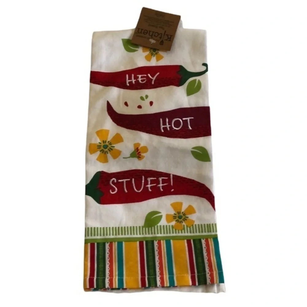 KAY DEE DESIGNS WELL DRESSED KITCHEN TOWEL EMBROIDERED HEY HOT STUFF